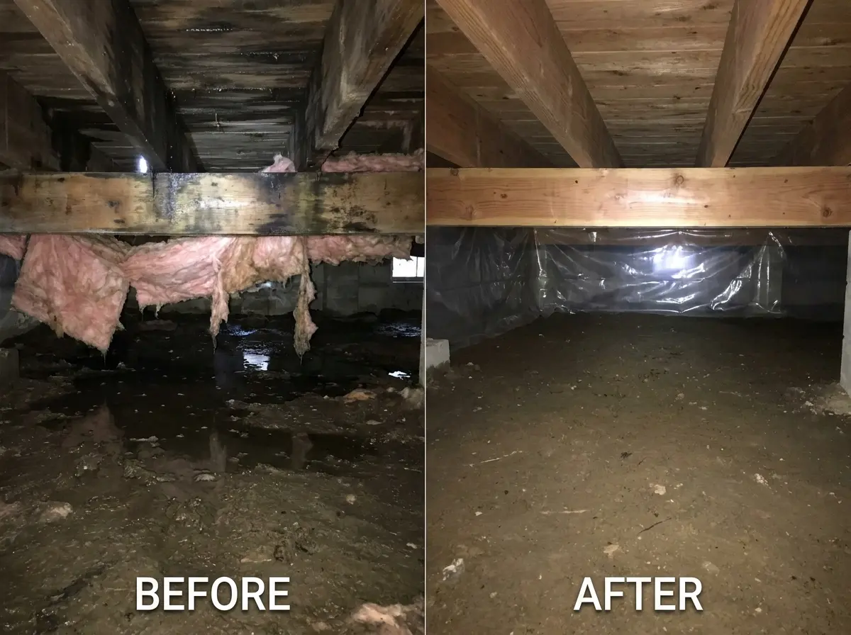 Crawl space water damage before and after Everett WA