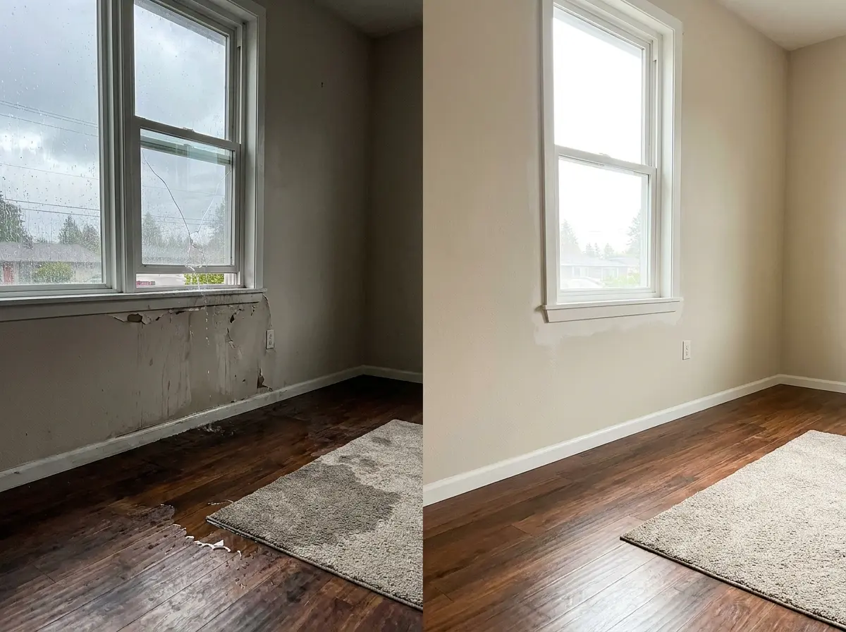 Before and after storm damage restoration Everett WA